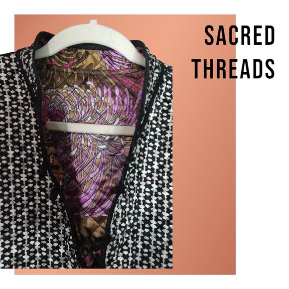 Y2K Boho Chic Sacred Threads Floral Quilted Satin Reversible Jacket Size Medium - Picture 7 of 8